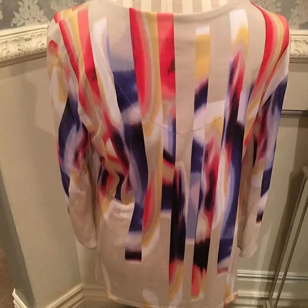 JM Collection Blue Fall Silk Top - Picture 4 of 5